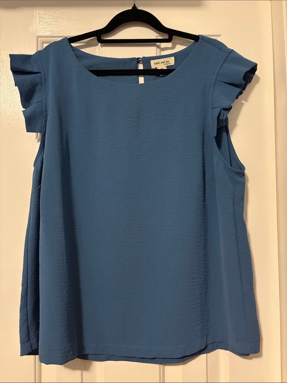 Faith and Joy Sky Blue Ruffle Sleeve Blouse